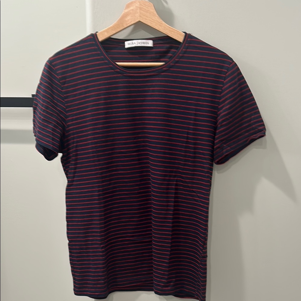 Mike Jaymes Navy and Red Striped Men's T-Shirt